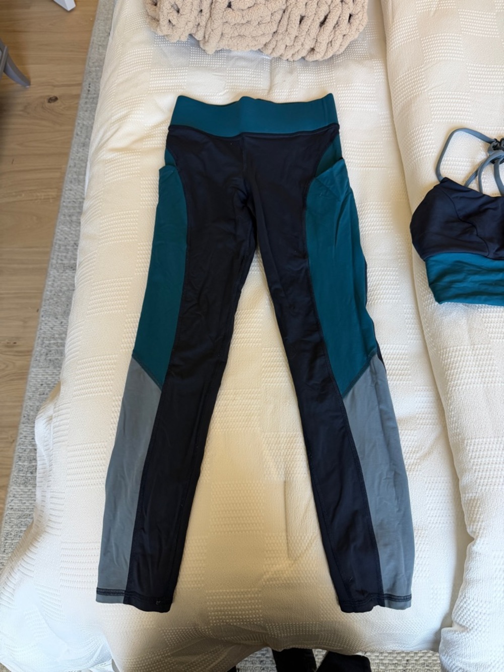 MICHI Teal Black and Gray Colorblock High-Waist Leggings